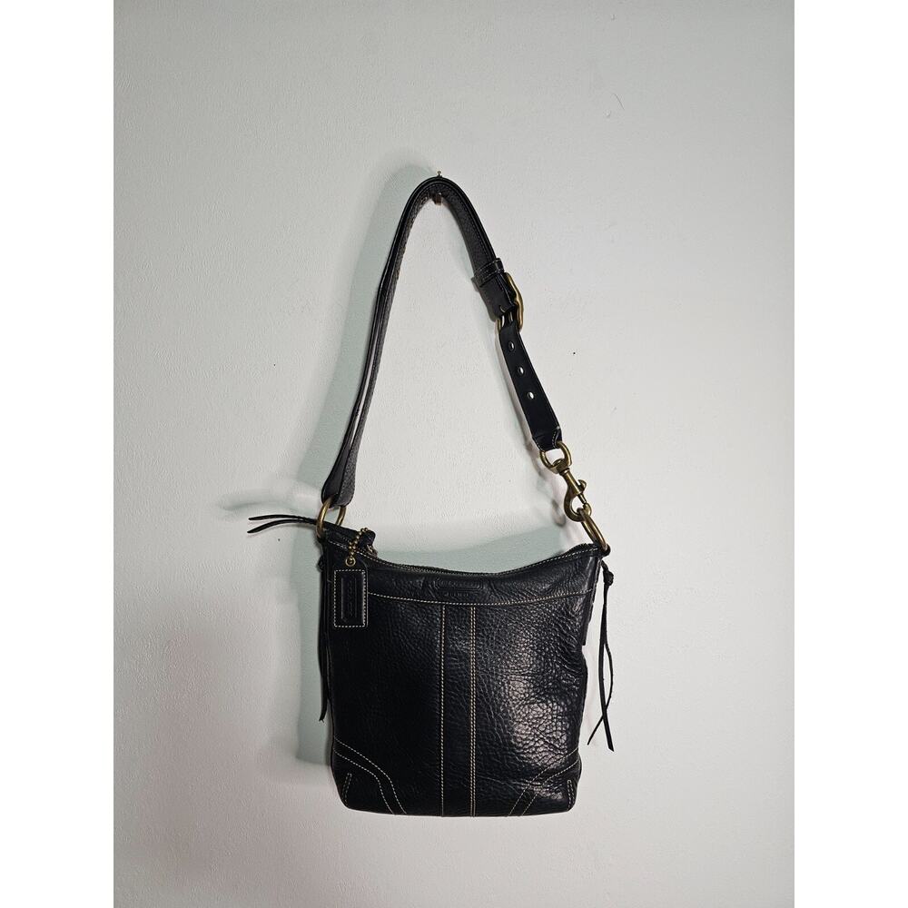 VTG Coach Black Pebbled Leather Convertible Adj Shoulder Purse w/ Gold Hardware